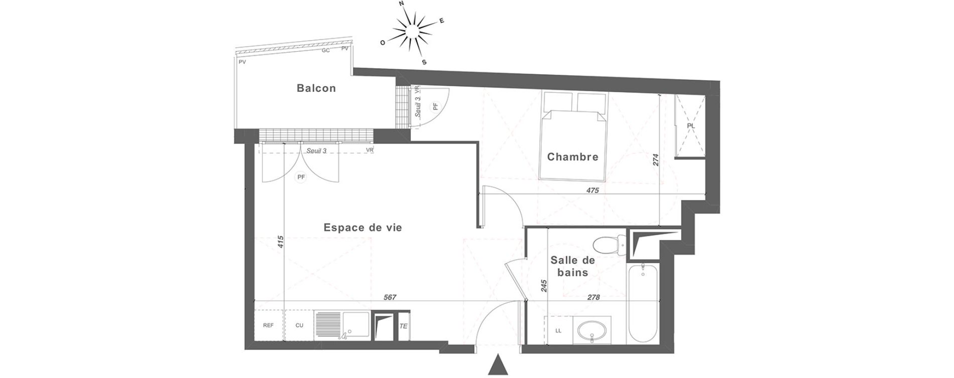 Appartement T2 de 42,44 m2 &agrave; Louvres Centre