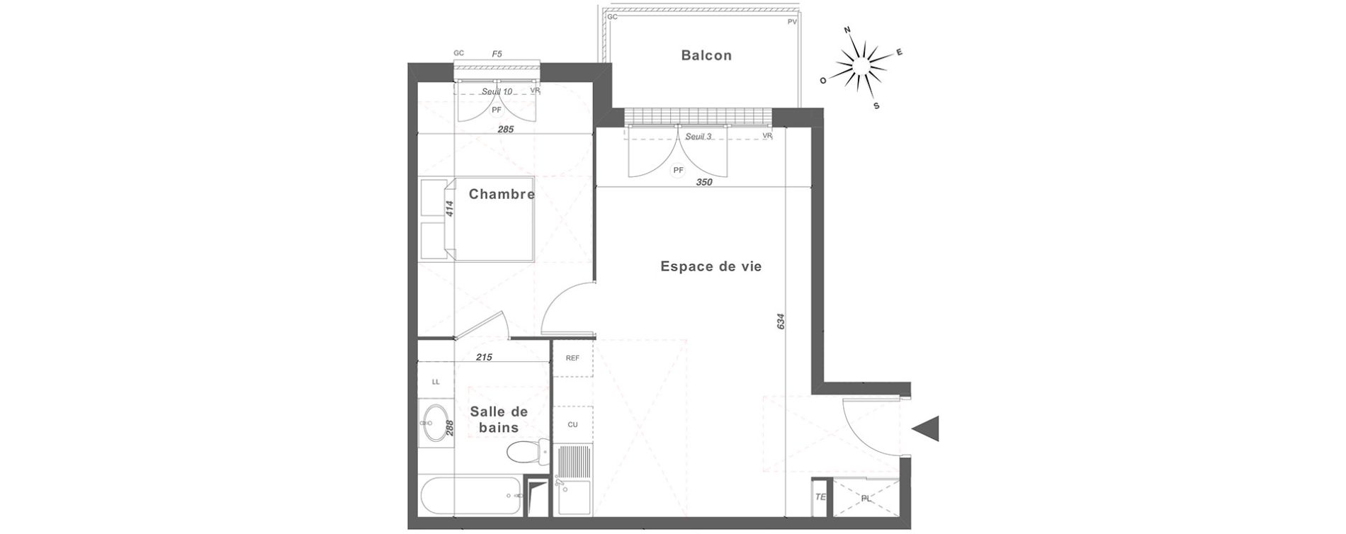 Appartement T2 de 44,54 m2 &agrave; Louvres Centre