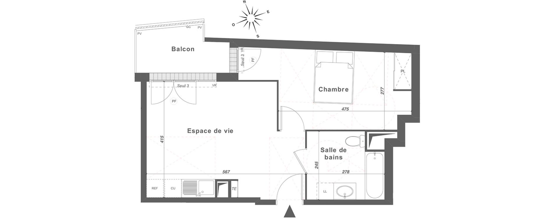 Appartement T2 de 42,44 m2 &agrave; Louvres Centre