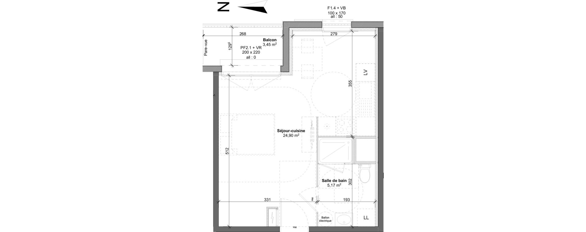 Appartement T1 de 30,07 m2 &agrave; Marly-La-Ville Centre
