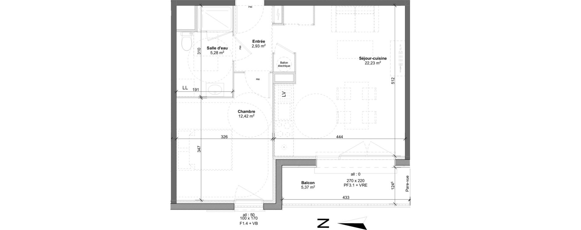Appartement T2 de 42,86 m2 &agrave; Marly-La-Ville Centre
