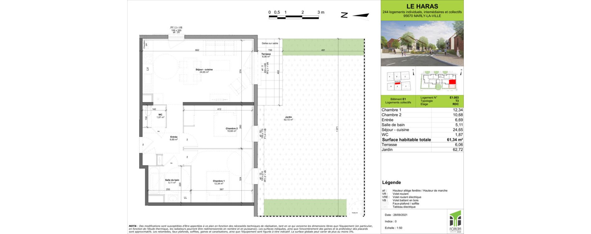 Appartement T3 de 61,34 m2 &agrave; Marly-La-Ville Centre