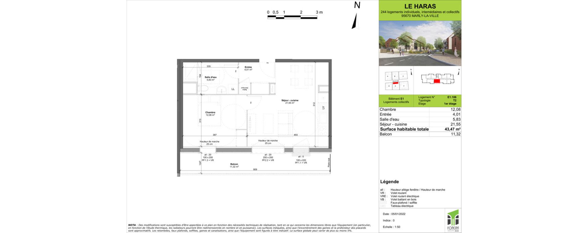 Appartement T2 de 43,47 m2 &agrave; Marly-La-Ville Centre