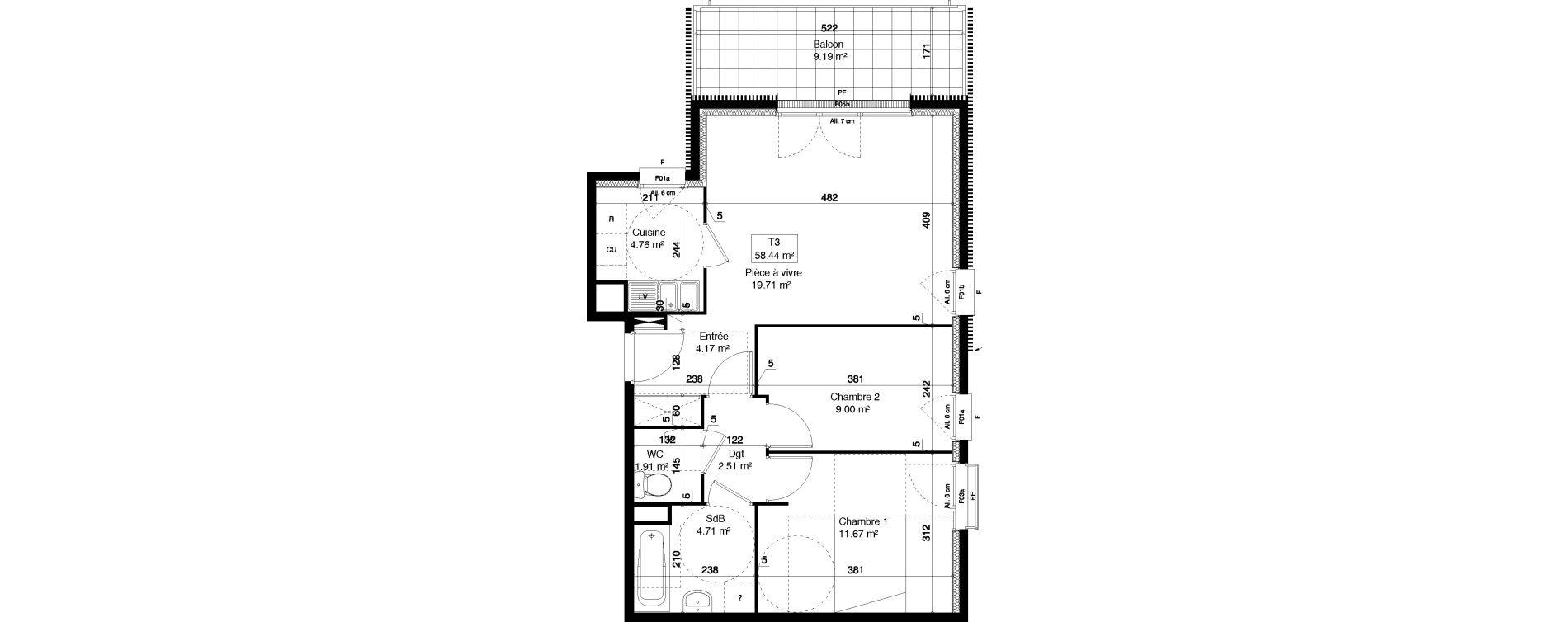 Appartement T3 de 58,44 m2 &agrave; M&eacute;ry-Sur-Oise Centre