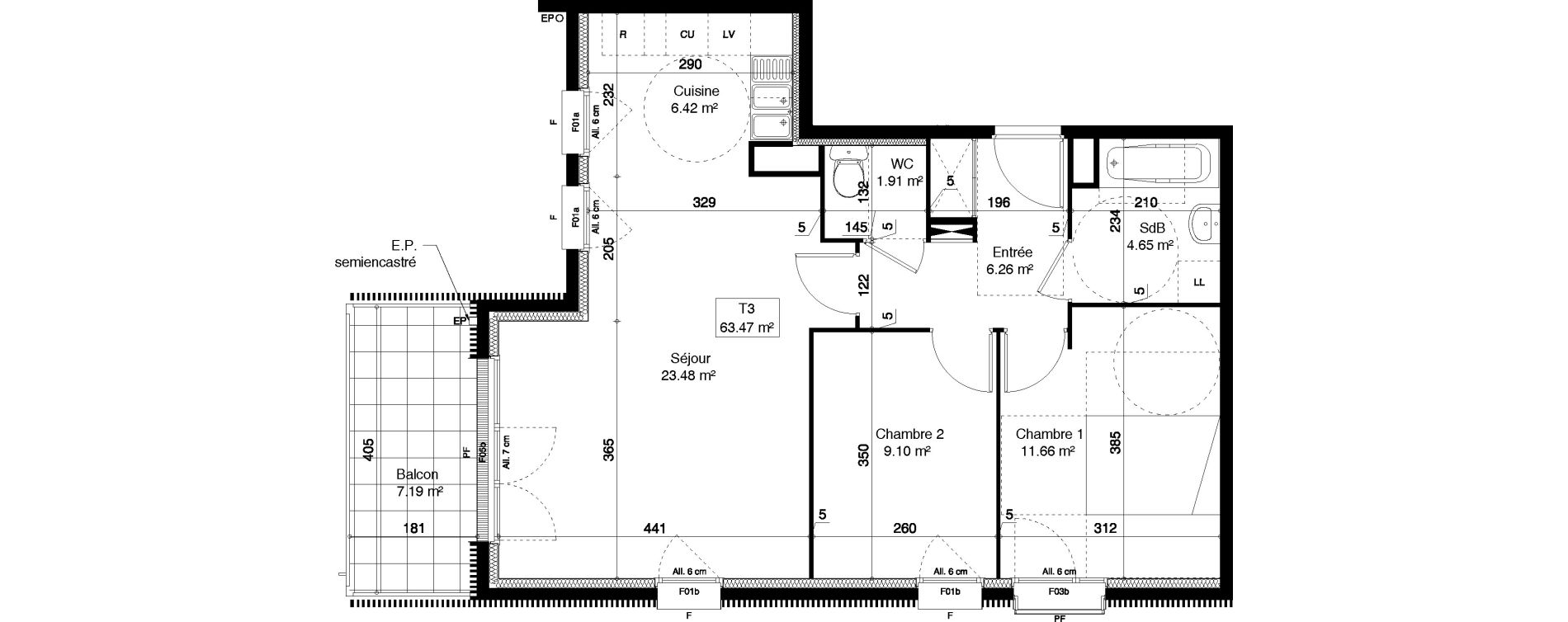 Appartement T3 de 63,47 m2 &agrave; M&eacute;ry-Sur-Oise Centre