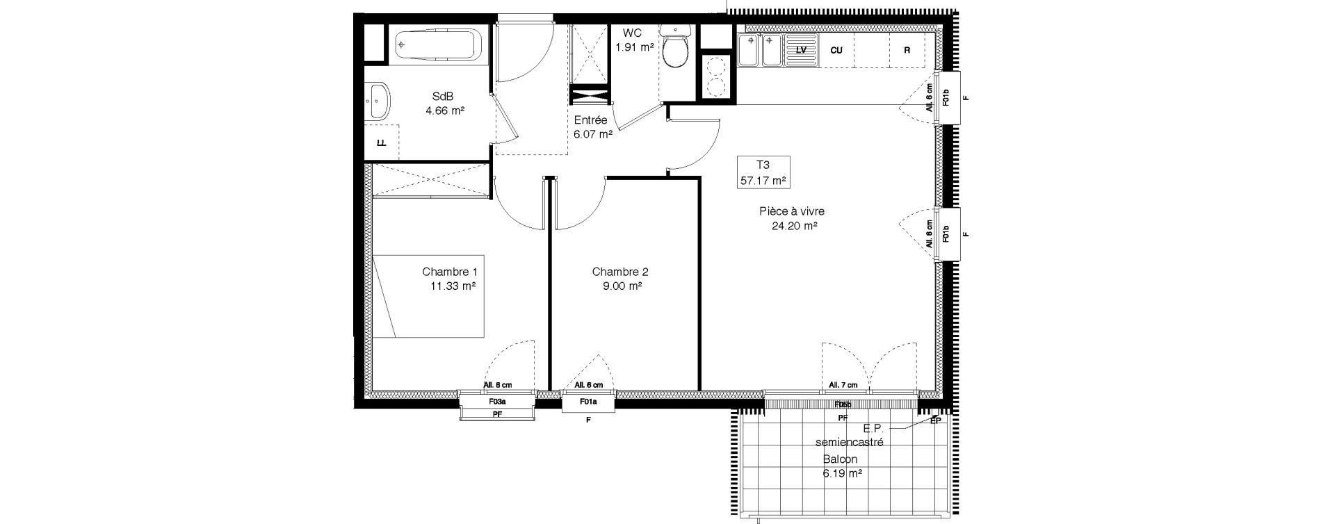 Appartement T3 de 57,17 m2 &agrave; M&eacute;ry-Sur-Oise Centre