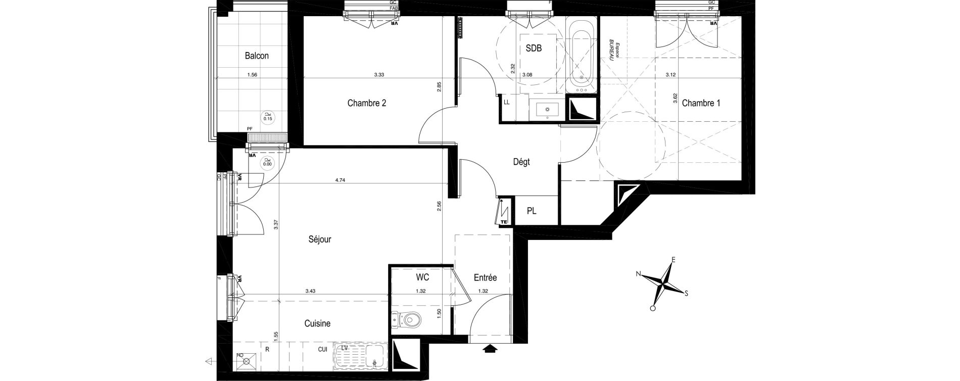 Appartement T3 de 59,91 m2 &agrave; Moisselles Centre