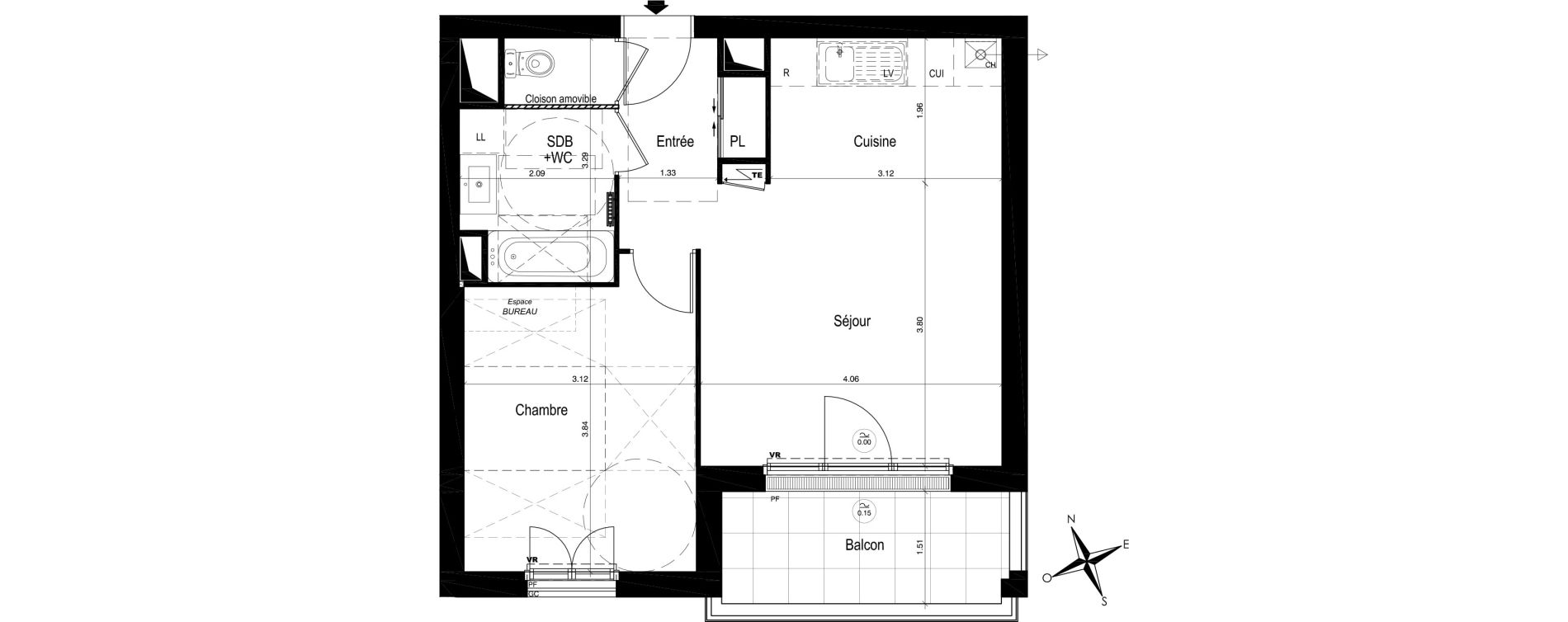 Appartement T2 de 44,28 m2 &agrave; Moisselles Centre