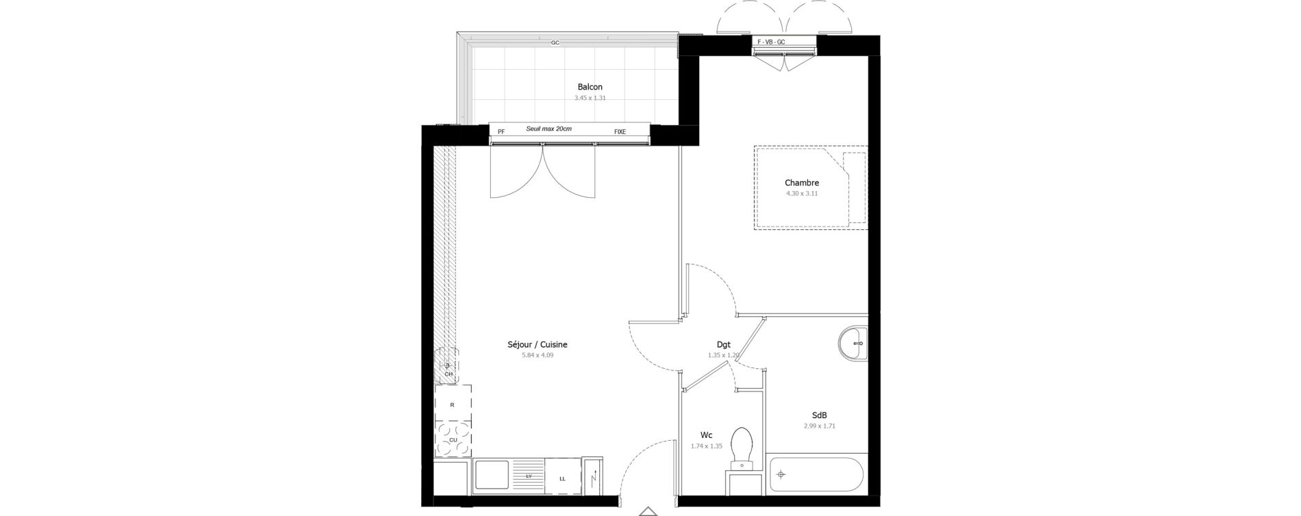 Appartement T2 de 45,06 m2 &agrave; Montigny-L&egrave;s-Cormeilles Frances - copistes