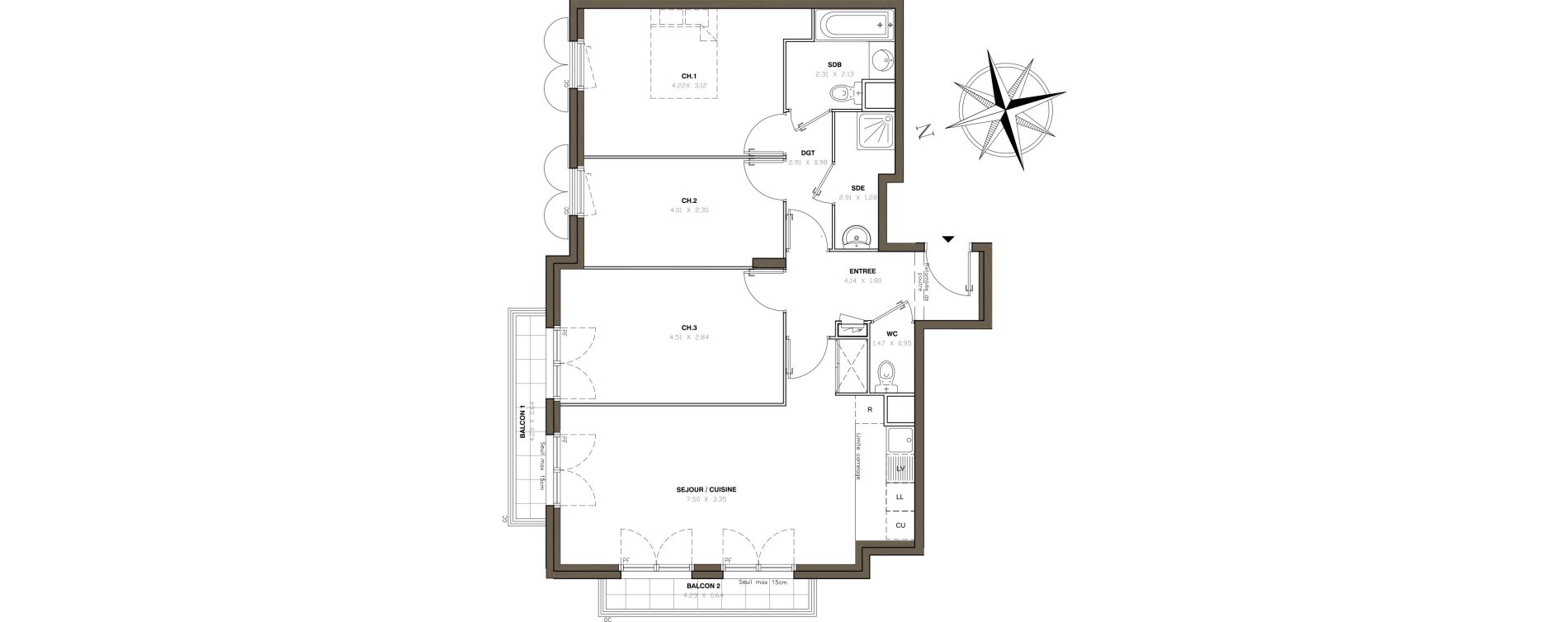 Appartement T4 de 81,11 m2 &agrave; Montigny-L&egrave;s-Cormeilles Centre