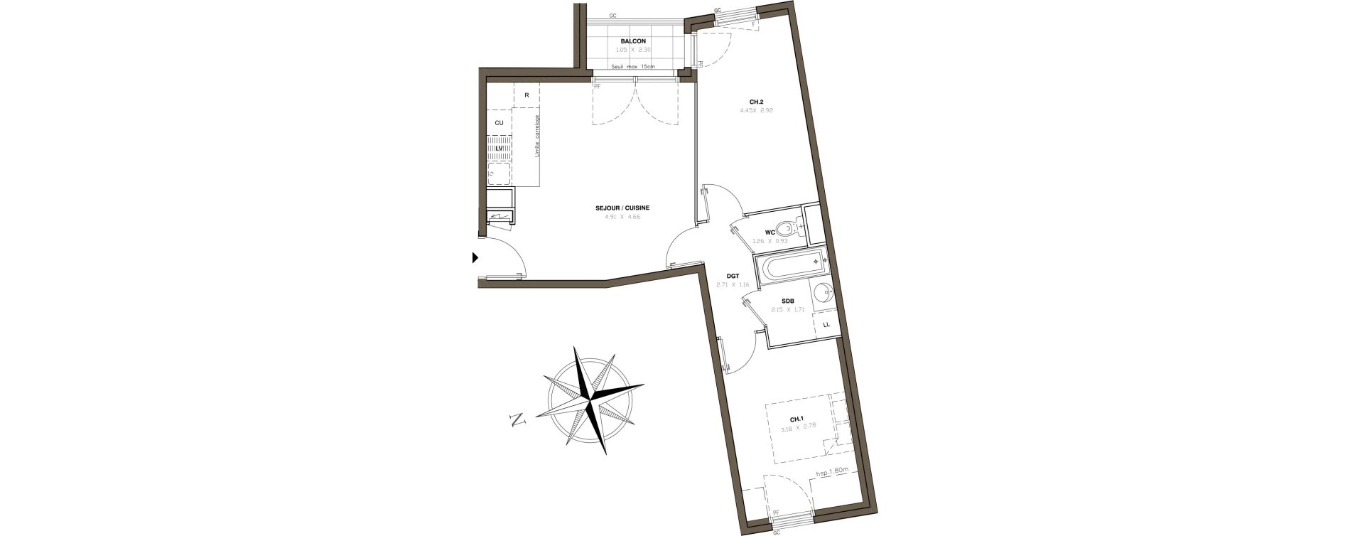 Appartement T3 de 51,46 m2 &agrave; Montigny-L&egrave;s-Cormeilles Centre