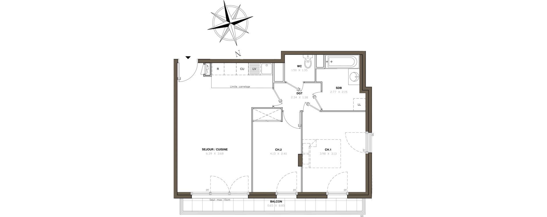 Appartement T3 de 58,29 m2 &agrave; Montigny-L&egrave;s-Cormeilles Centre
