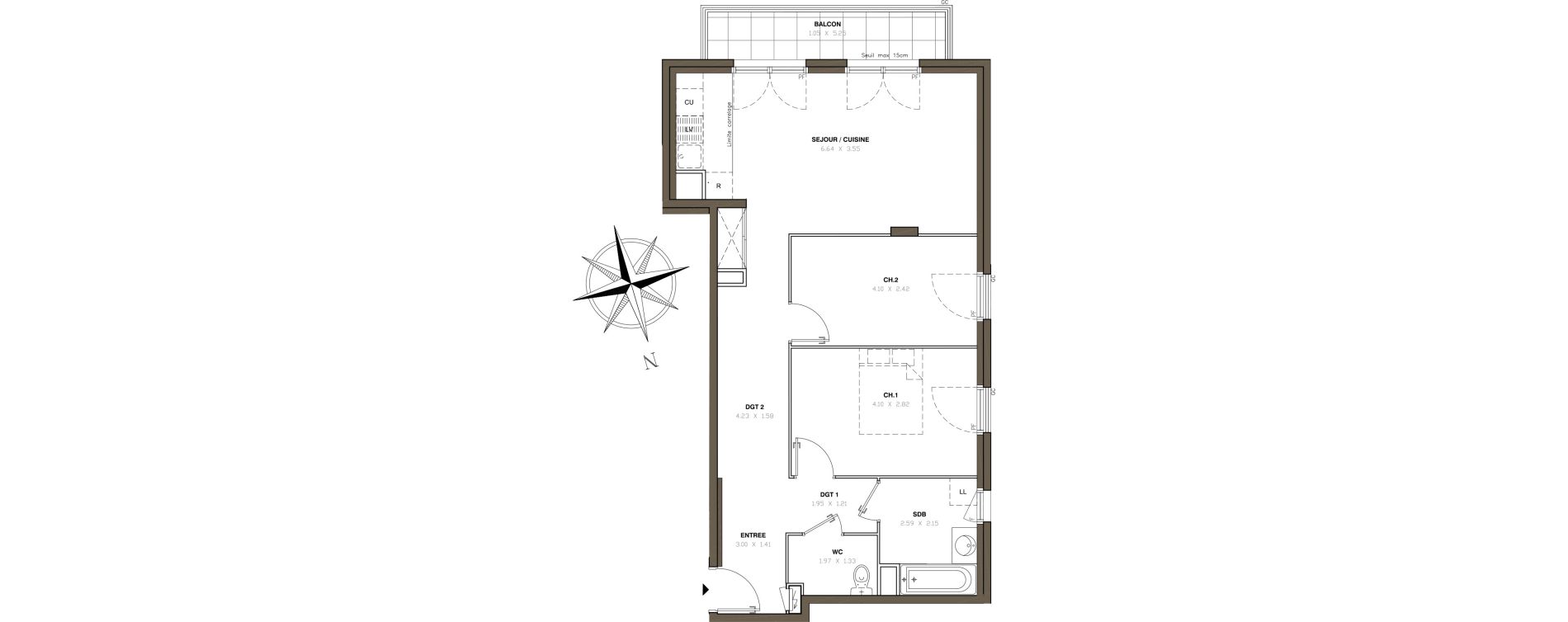 Appartement T3 de 65,45 m2 &agrave; Montigny-L&egrave;s-Cormeilles Centre