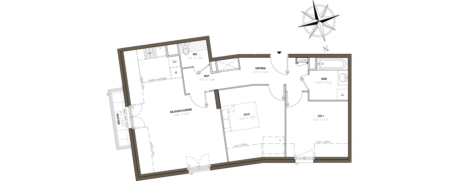 Appartement T3 de 59,02 m2 &agrave; Montigny-L&egrave;s-Cormeilles Centre