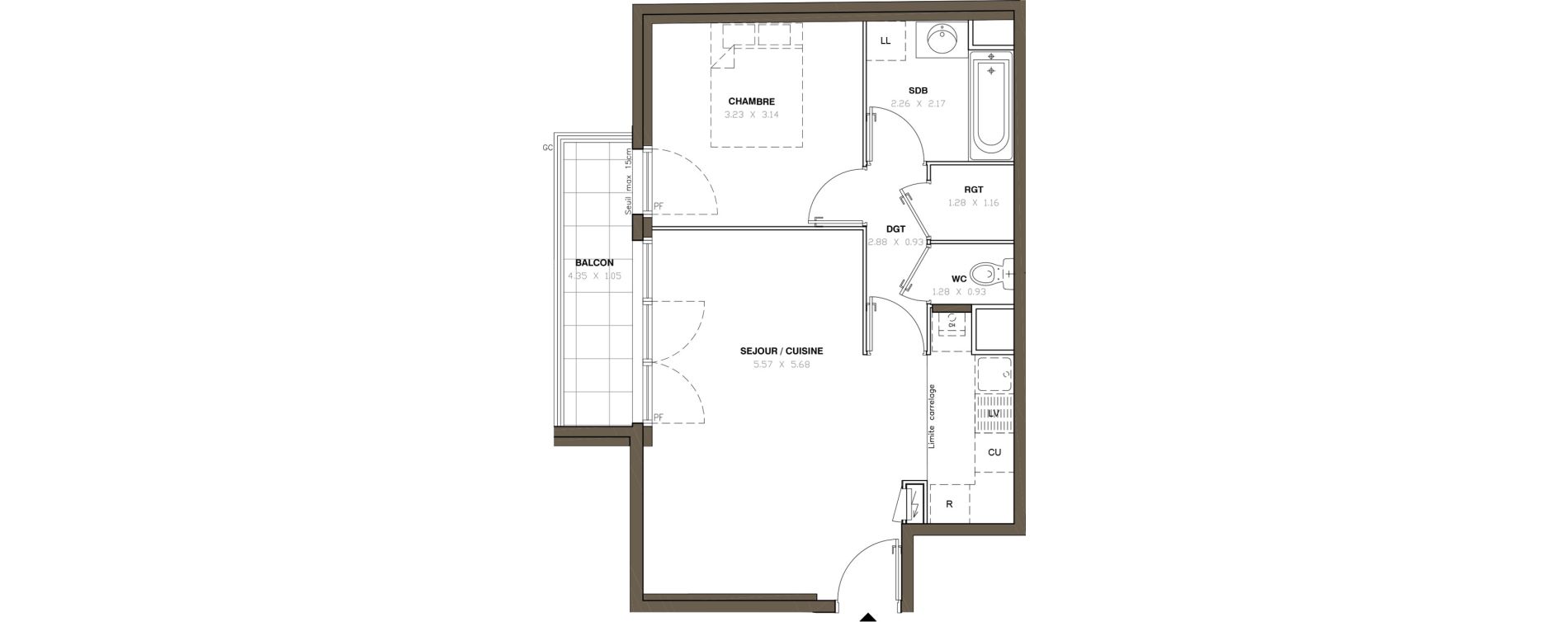 Appartement T2 de 45,21 m2 &agrave; Montigny-L&egrave;s-Cormeilles Centre