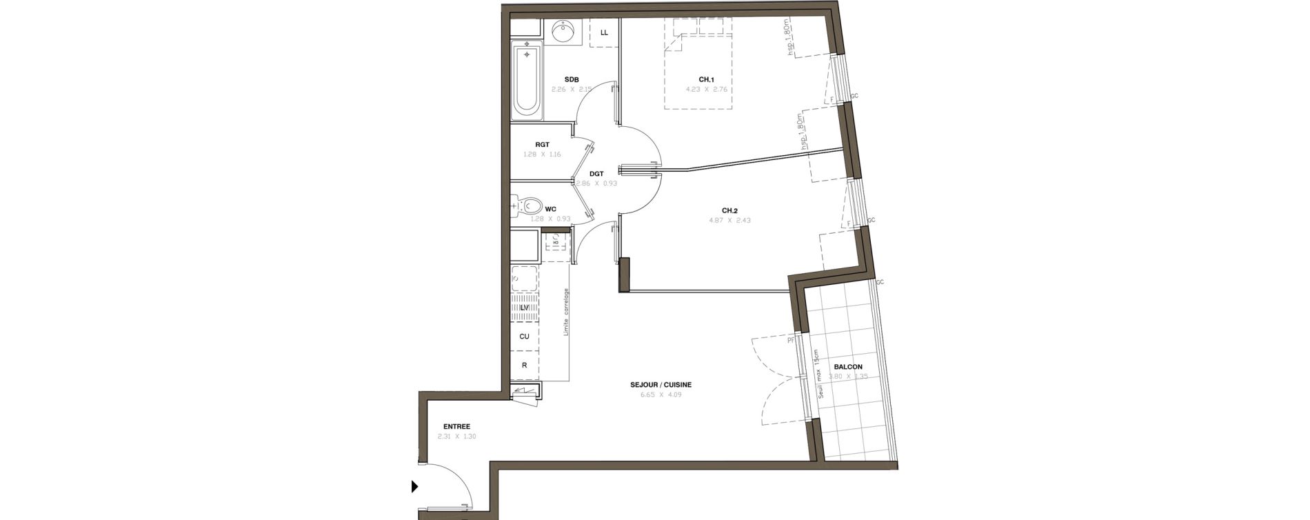 Appartement T3 de 58,99 m2 &agrave; Montigny-L&egrave;s-Cormeilles Centre