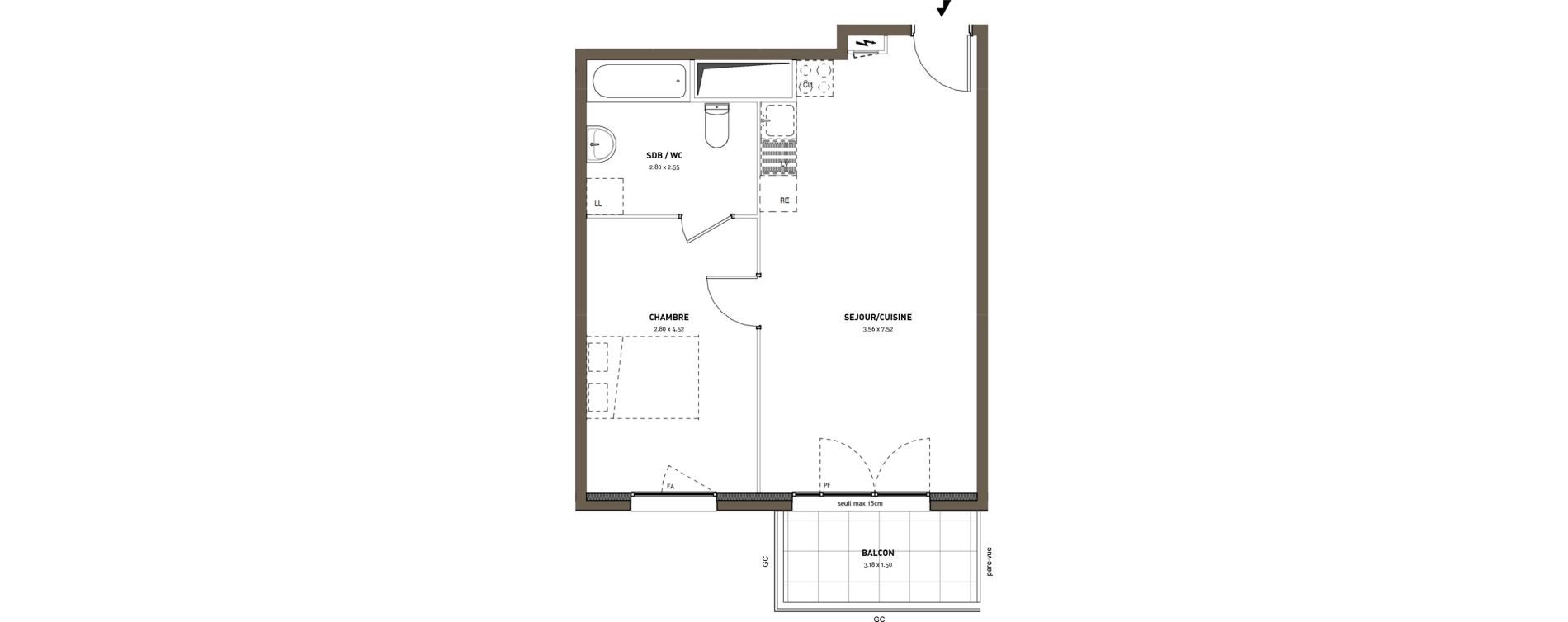 Appartement T2 de 44,65 m2 &agrave; Montigny-L&egrave;s-Cormeilles Frances - copistes