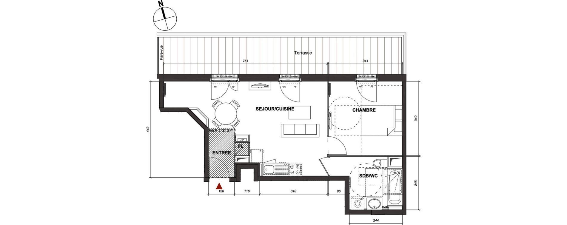 Appartement T2 de 43,07 m2 &agrave; Montmagny Centre