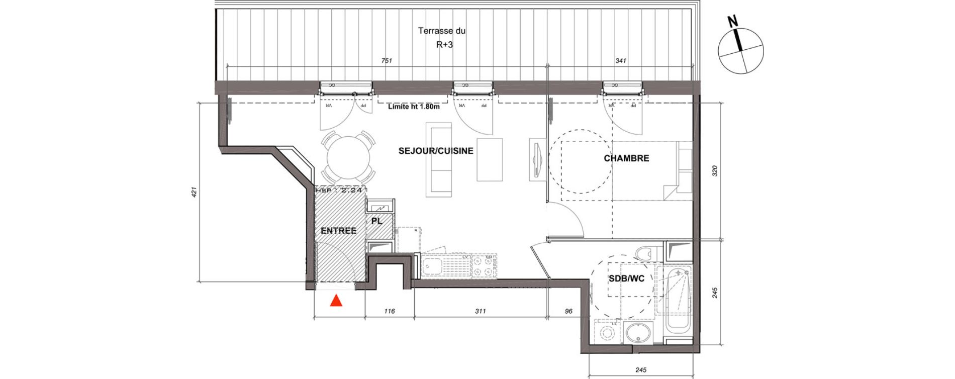 Appartement T2 de 41,67 m2 &agrave; Montmagny Centre