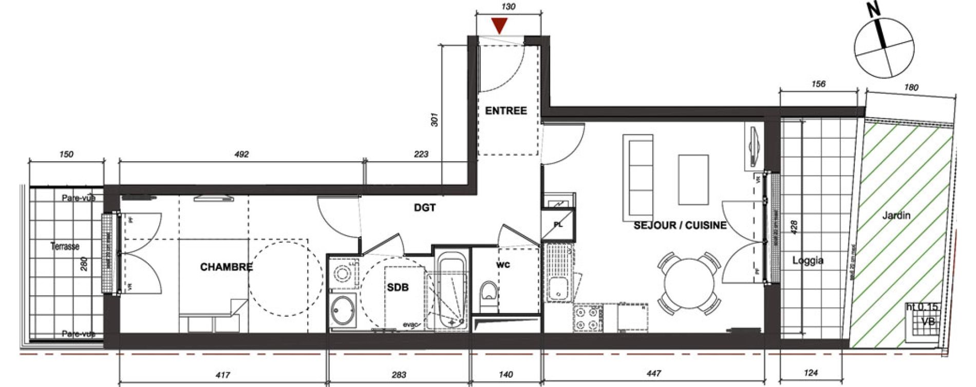 Appartement T2 de 45,62 m2 &agrave; Montmagny Centre