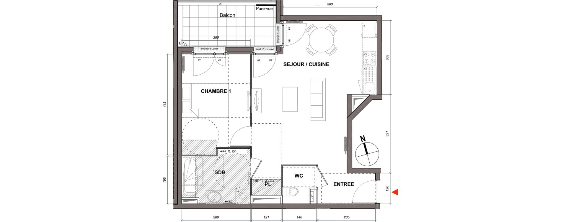 Appartement T2 de 48,67 m2 &agrave; Montmagny Centre