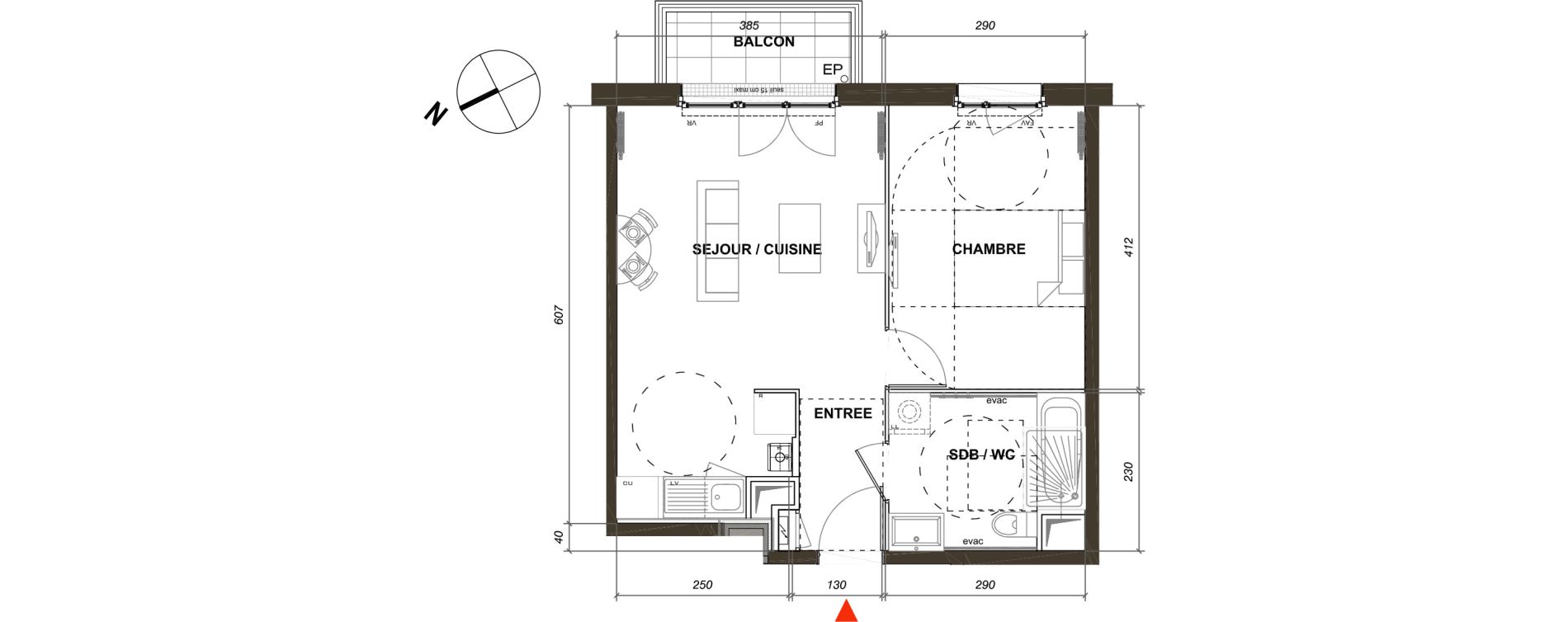 Appartement T2 de 41,30 m2 &agrave; Montmagny Centre