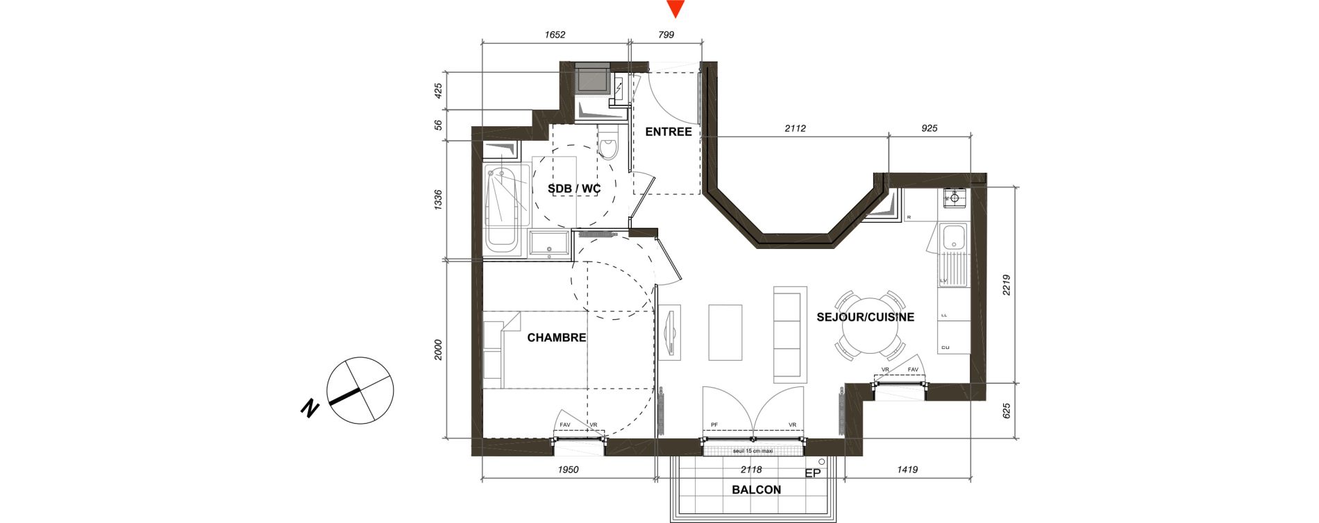 Appartement T2 de 39,38 m2 &agrave; Montmagny Centre