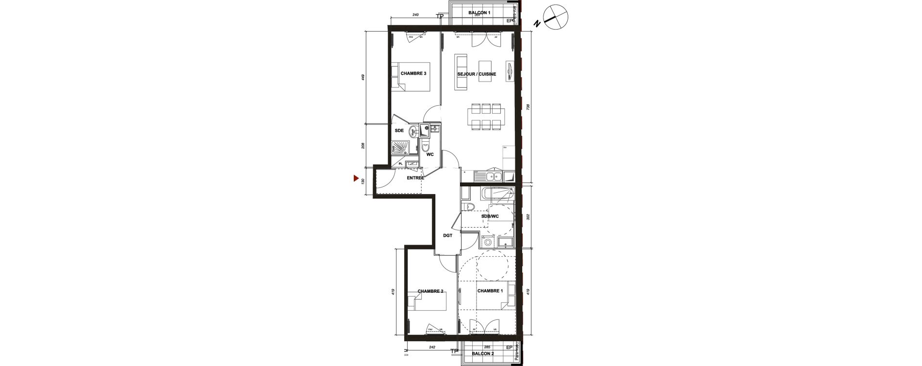 Appartement T4 de 78,58 m2 &agrave; Montmagny Centre