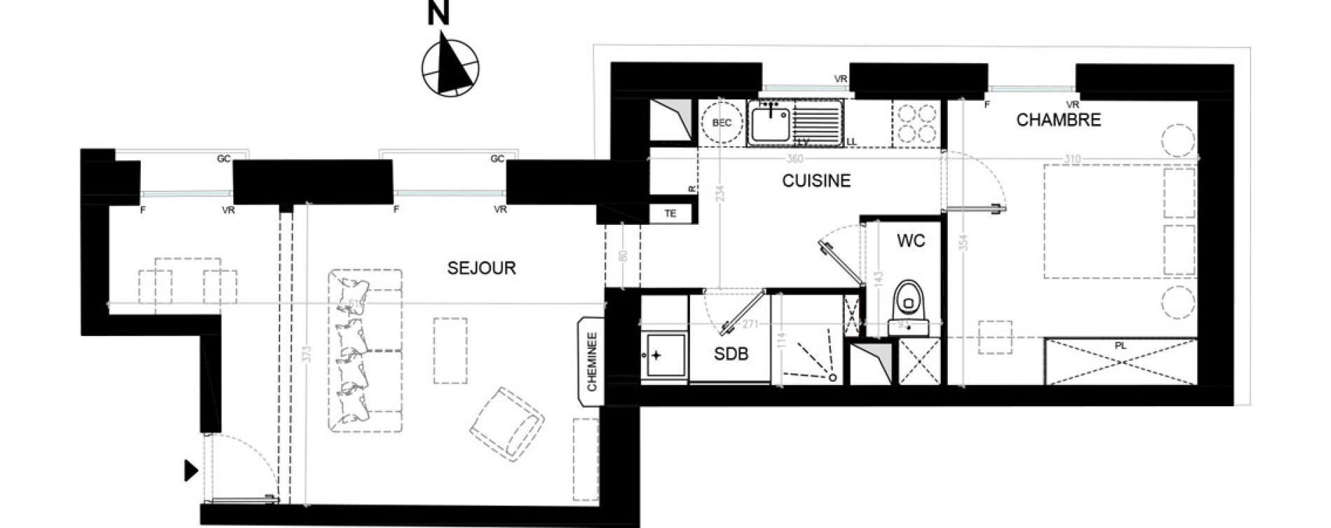 Appartement T2 de 42,60 m2 &agrave; Nointel Centre