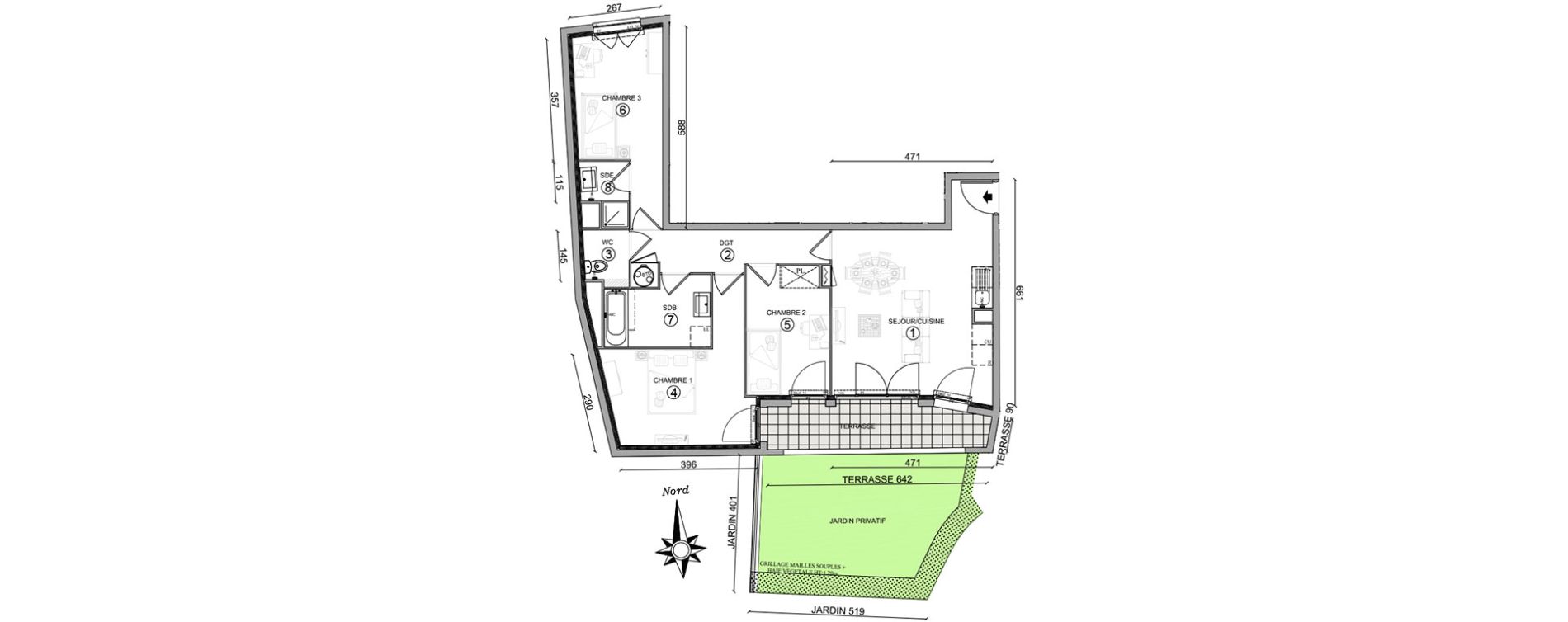 Appartement T4 de 75,95 m2 &agrave; Osny Centre