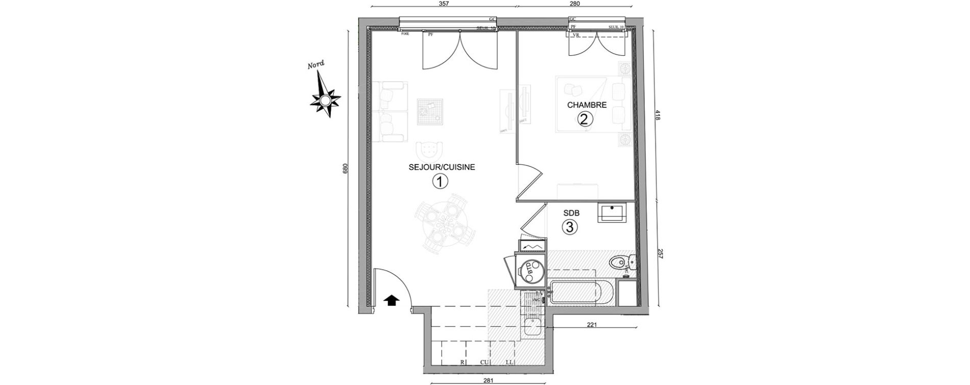 Appartement T2 de 47,05 m2 à Osny Centre