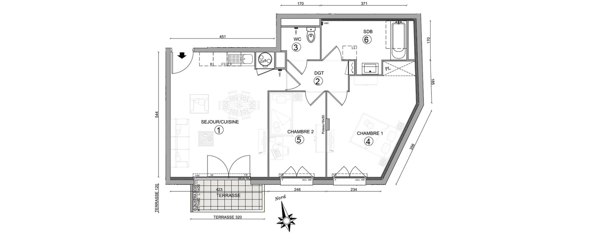 Appartement T3 de 60,50 m2 &agrave; Osny Centre