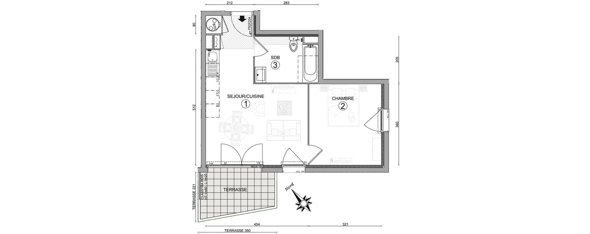 Appartement T2 de 39,40 m2 &agrave; Osny Centre