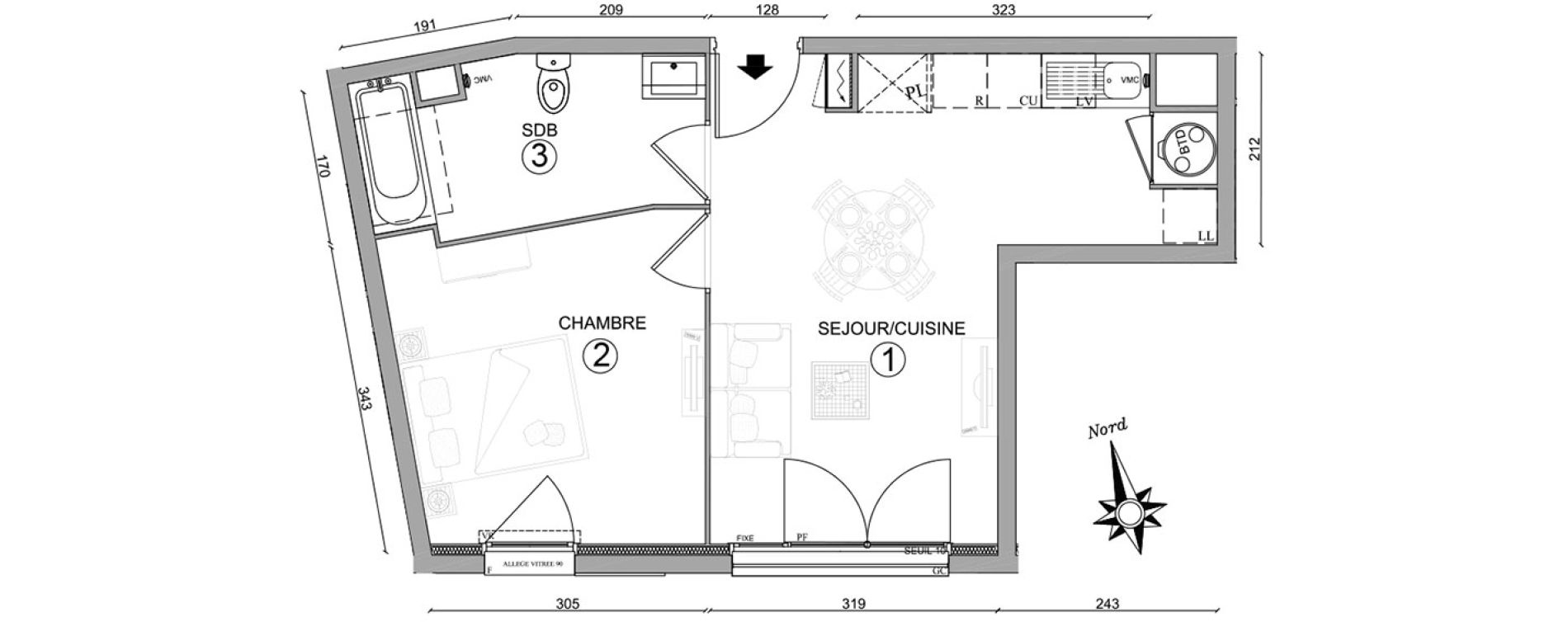 Appartement T2 de 40,25 m2 &agrave; Osny Centre