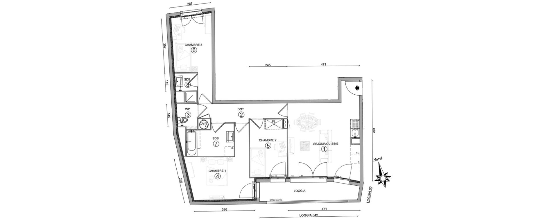 Appartement T4 de 75,95 m2 &agrave; Osny Centre