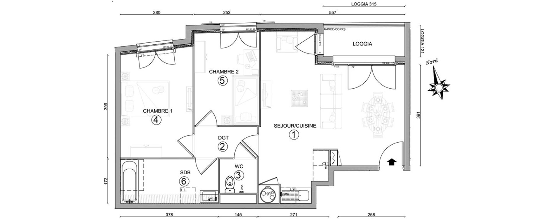 Appartement T3 de 59,80 m2 &agrave; Osny Centre