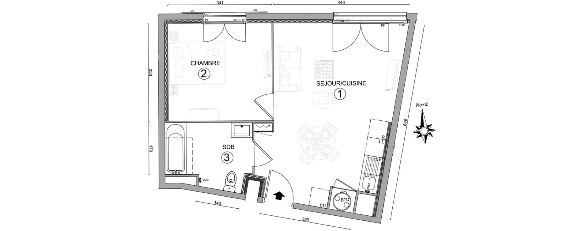 Appartement T2 de 40,65 m2 &agrave; Osny Centre