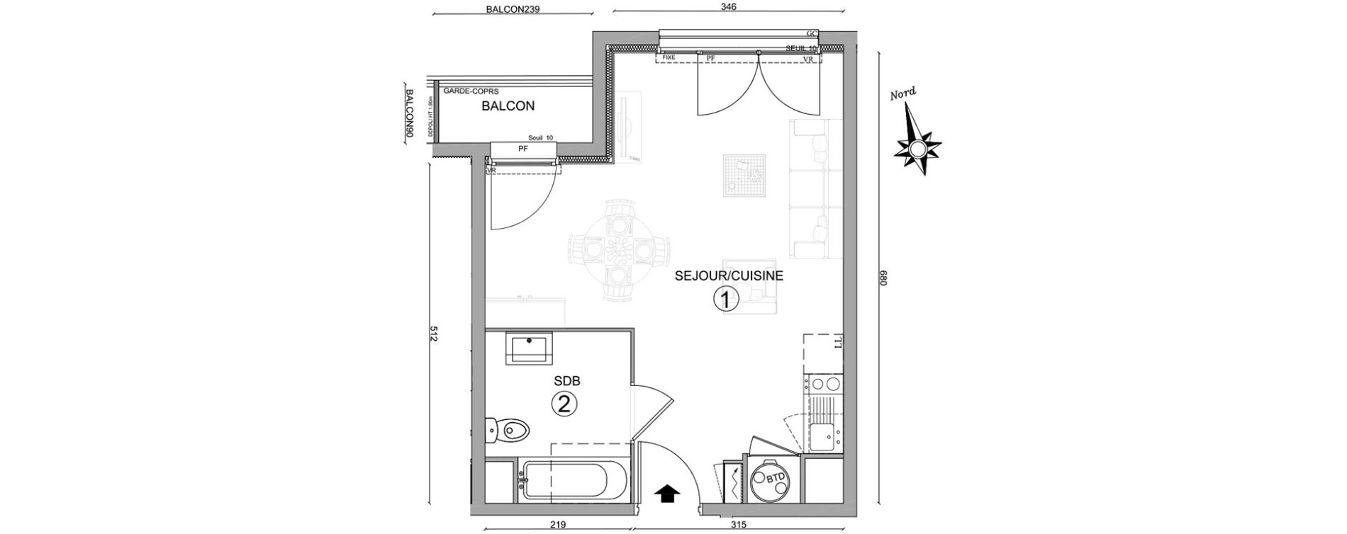 Appartement T1 de 32,15 m2 &agrave; Osny Centre