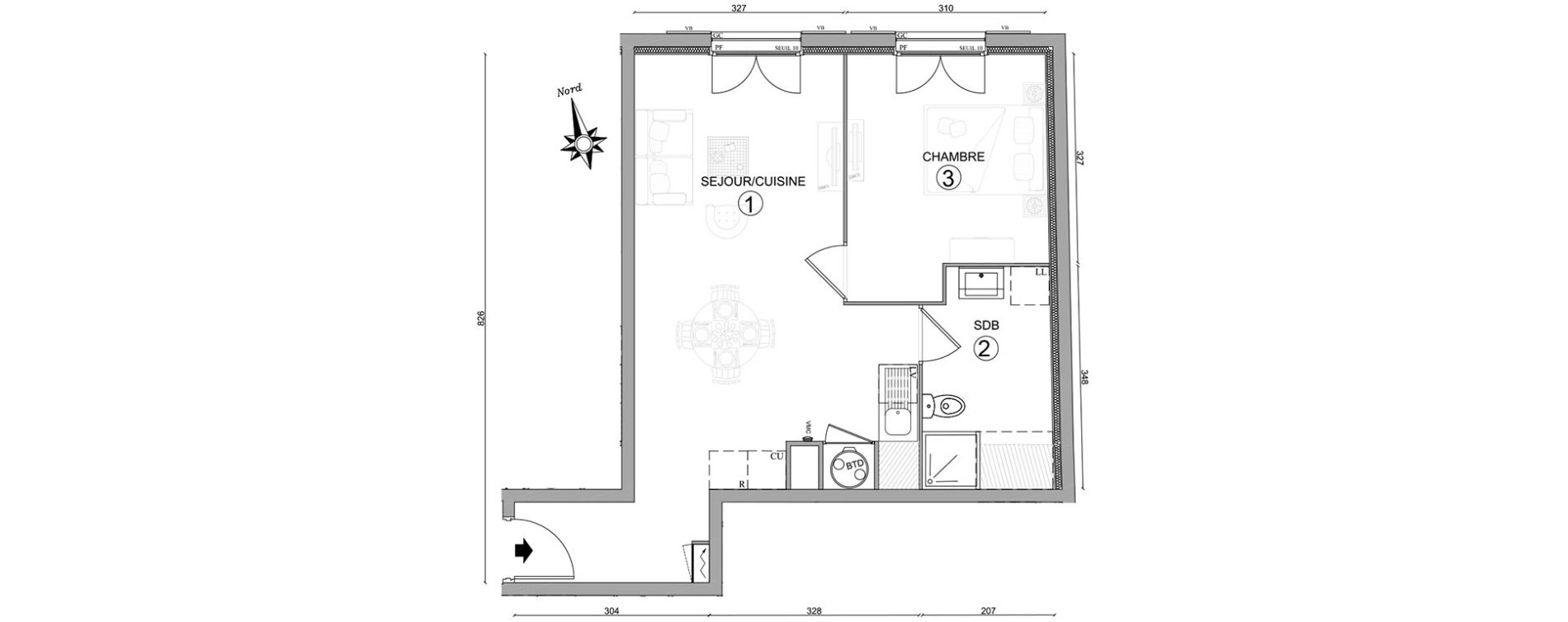 Appartement T2 de 46,95 m2 &agrave; Osny Centre