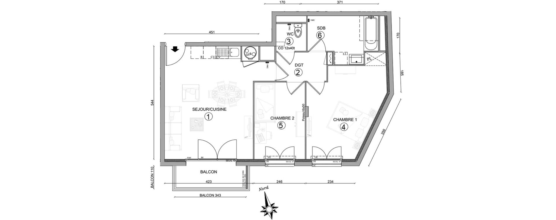 Appartement T3 de 60,05 m2 &agrave; Osny Centre