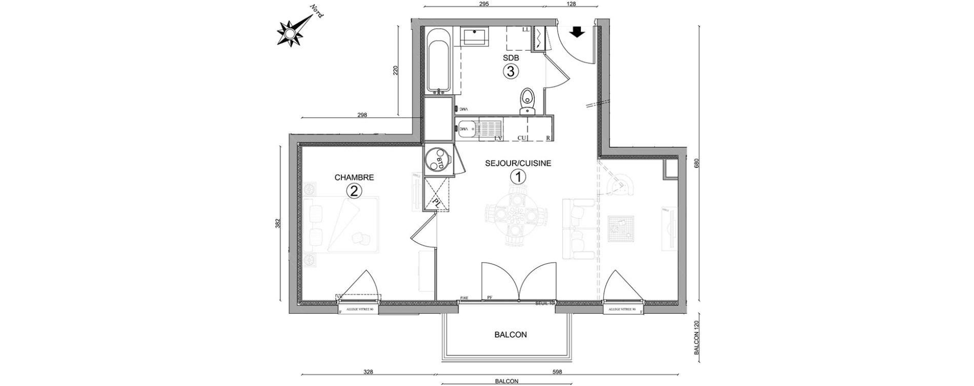 Appartement T2 de 45,85 m2 &agrave; Osny Centre