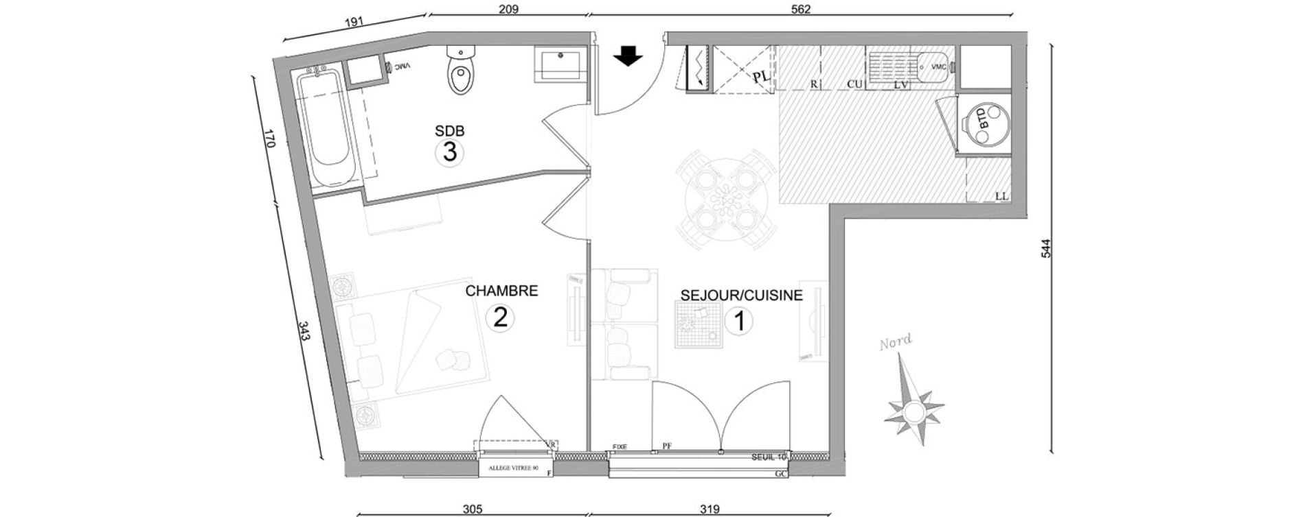 Appartement T2 de 40,25 m2 &agrave; Osny Centre
