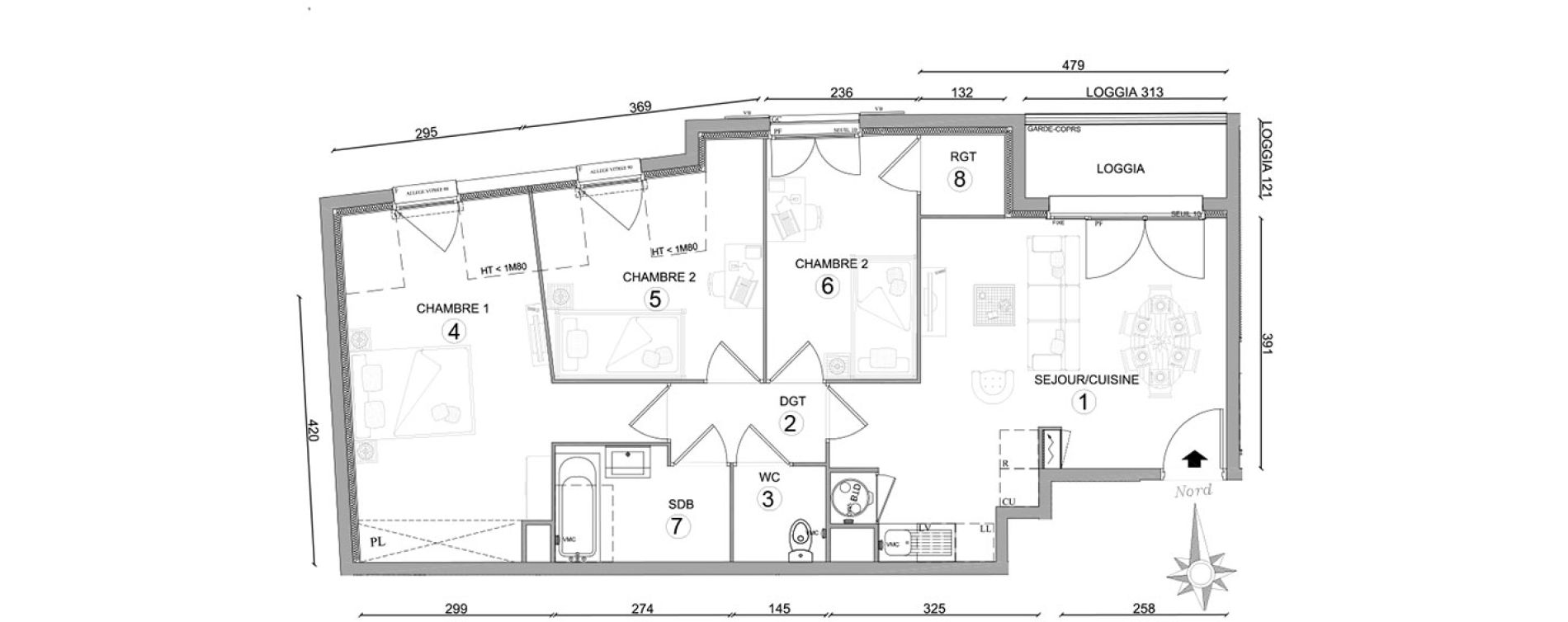Appartement T4 de 69,85 m2 &agrave; Osny Centre