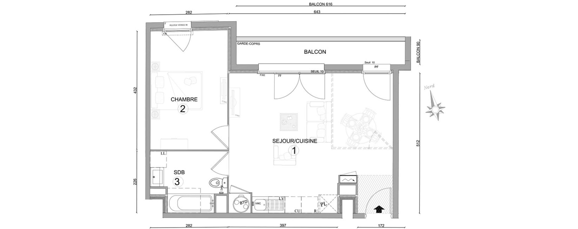 Appartement T2 de 47,20 m2 &agrave; Osny Centre