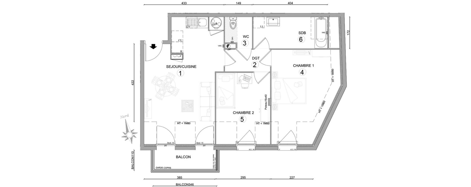 Appartement T3 de 57,45 m2 &agrave; Osny Centre
