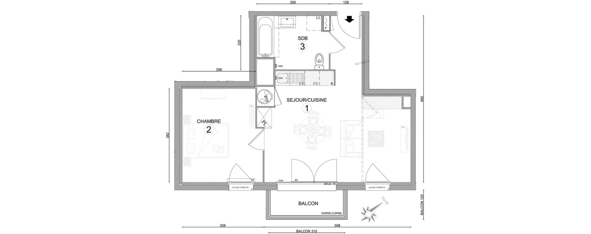Appartement T2 de 45,85 m2 &agrave; Osny Centre
