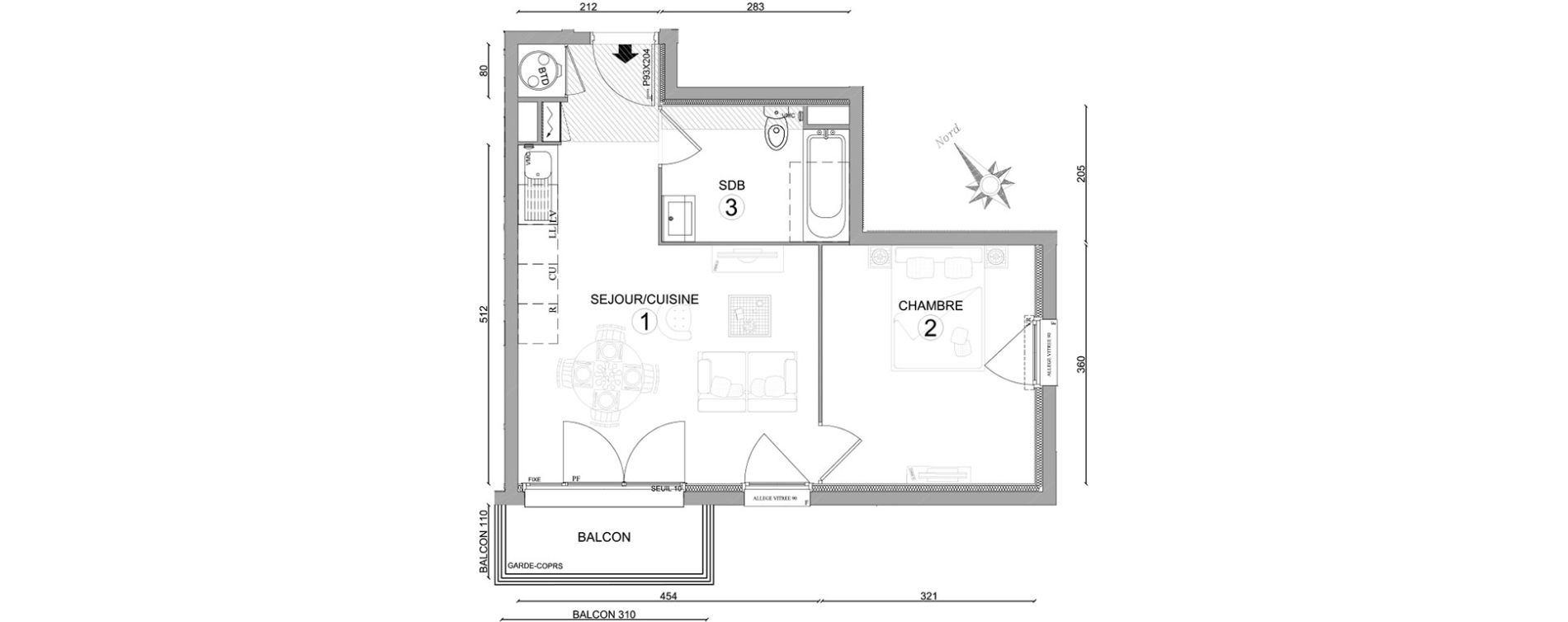 Appartement T2 de 39,40 m2 &agrave; Osny Centre