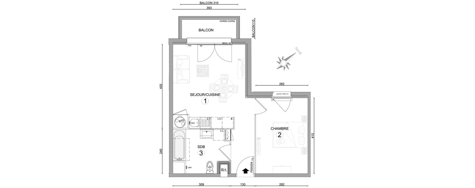 Appartement T2 de 39,60 m2 &agrave; Osny Centre