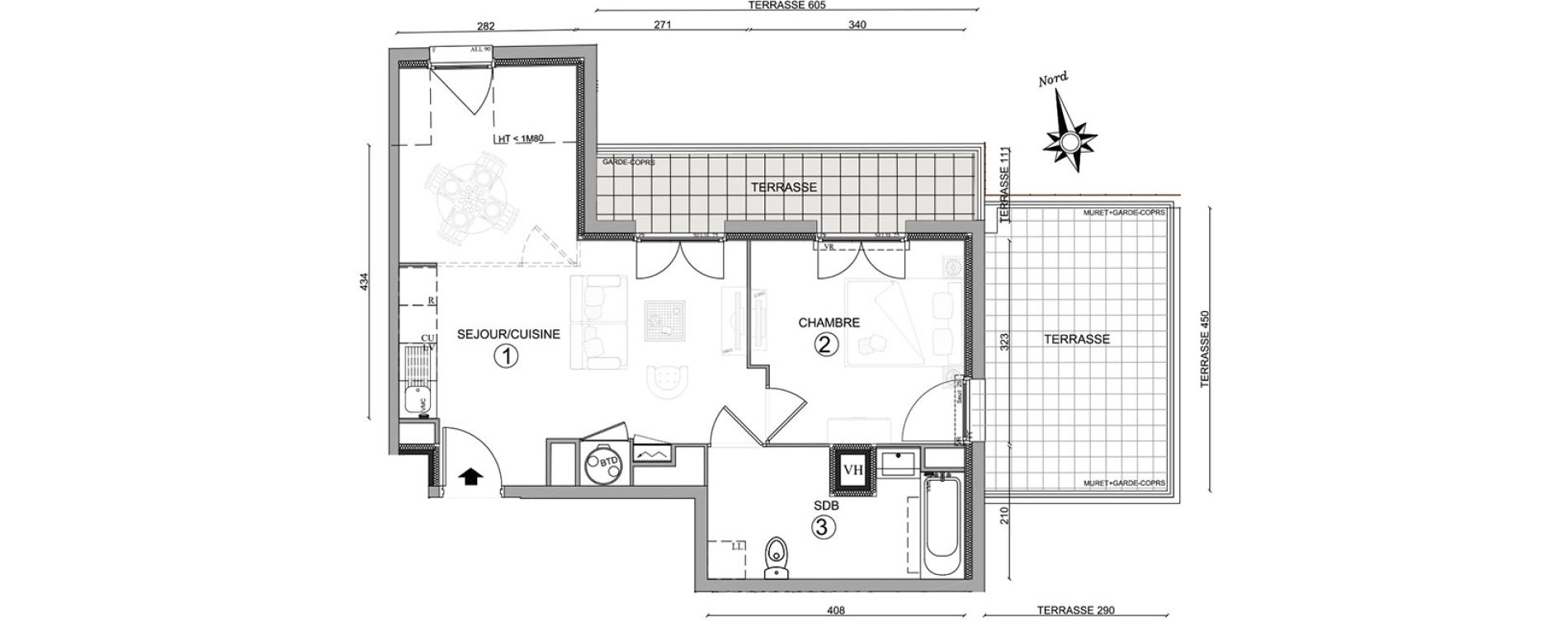 Appartement T2 de 43,55 m2 &agrave; Osny Centre