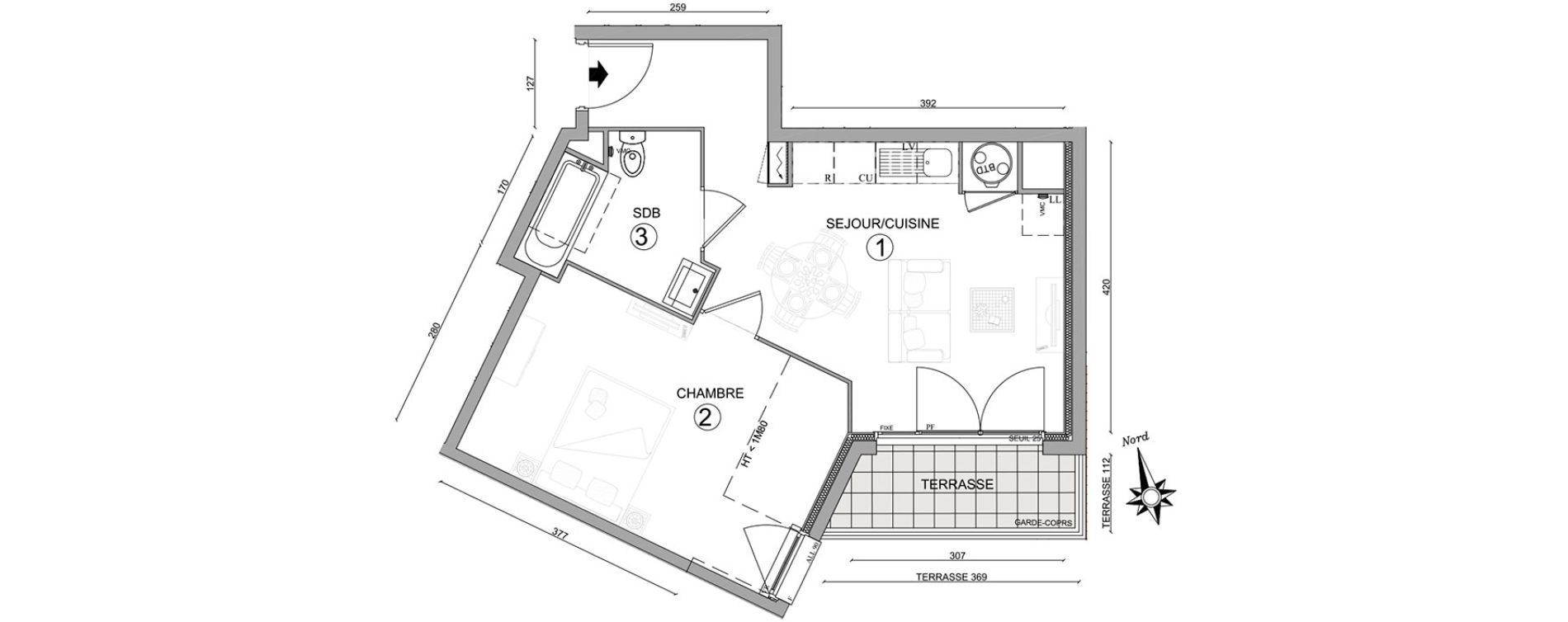 Appartement T2 de 39,90 m2 &agrave; Osny Centre